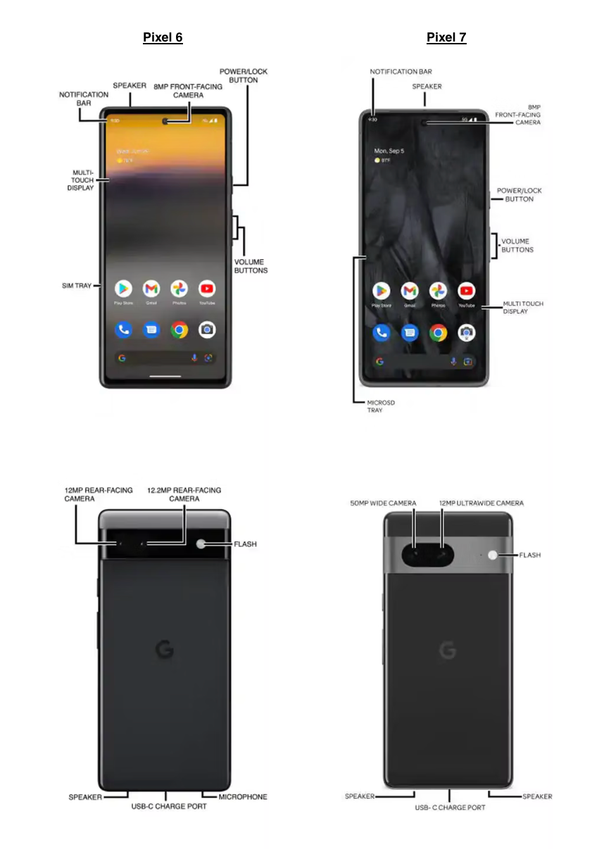 Pixel 6 and Pixel 7 — front and back